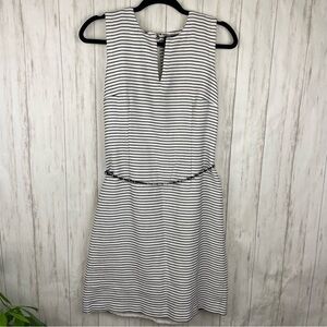 Karl Lagerfeld black and white striped A line belted dress size 10